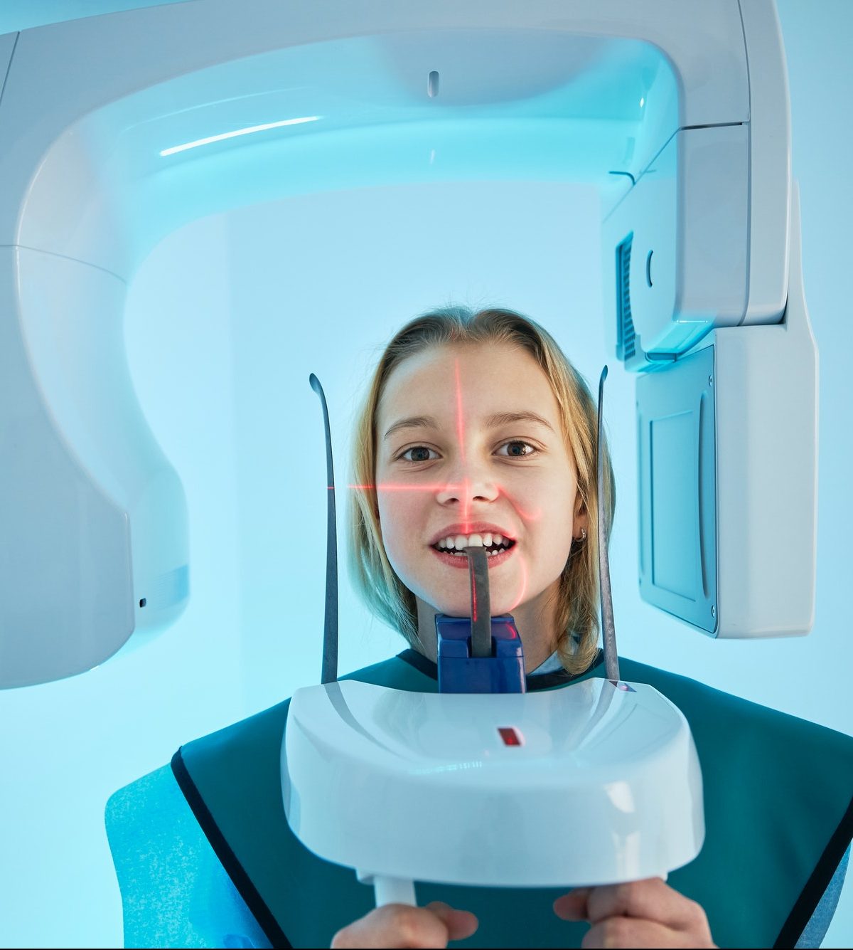 Girl getting x-ray of teeth